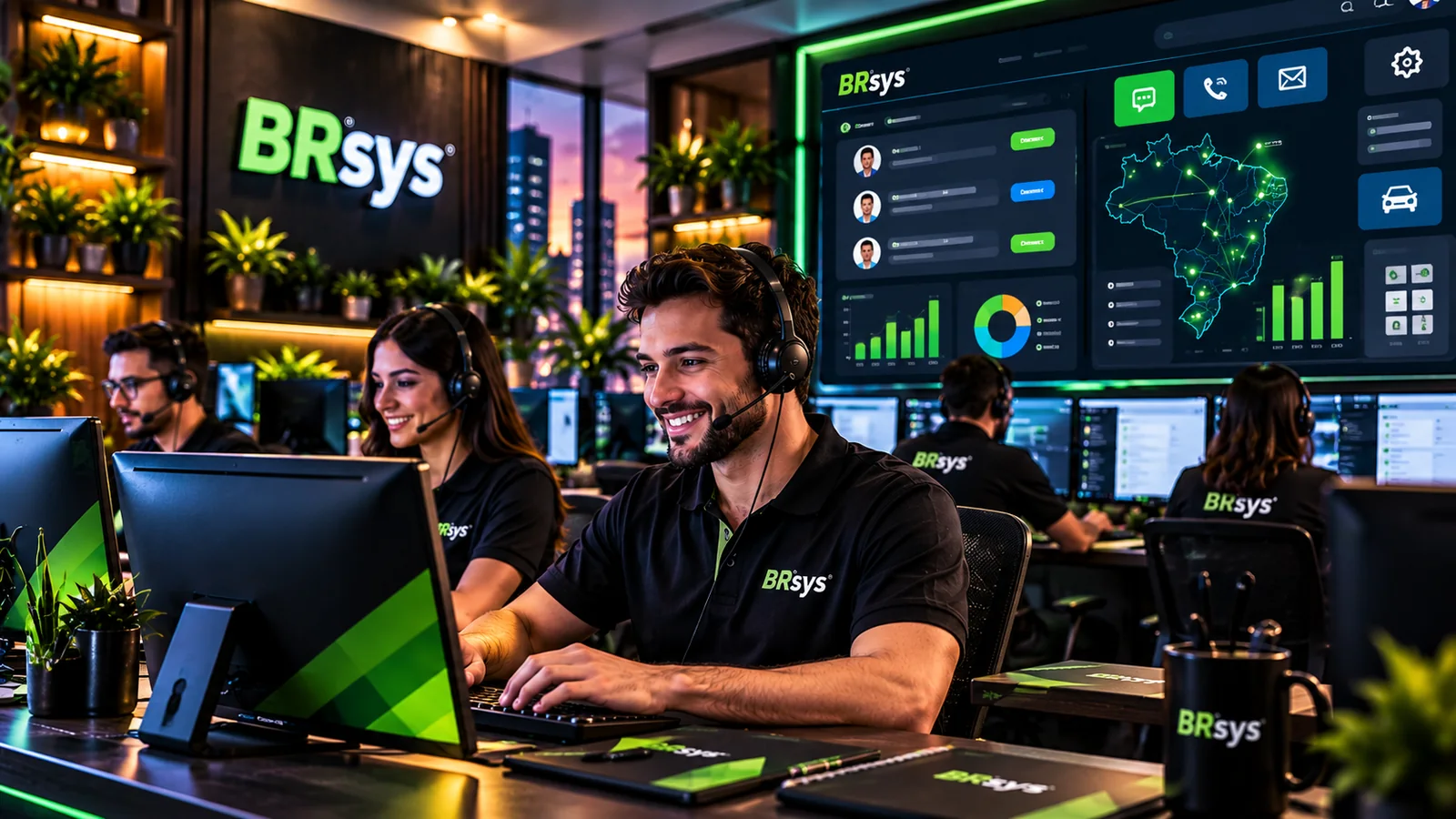 Representação ilustrativa de atendimento e suporte da BRsys em todo o Brasil